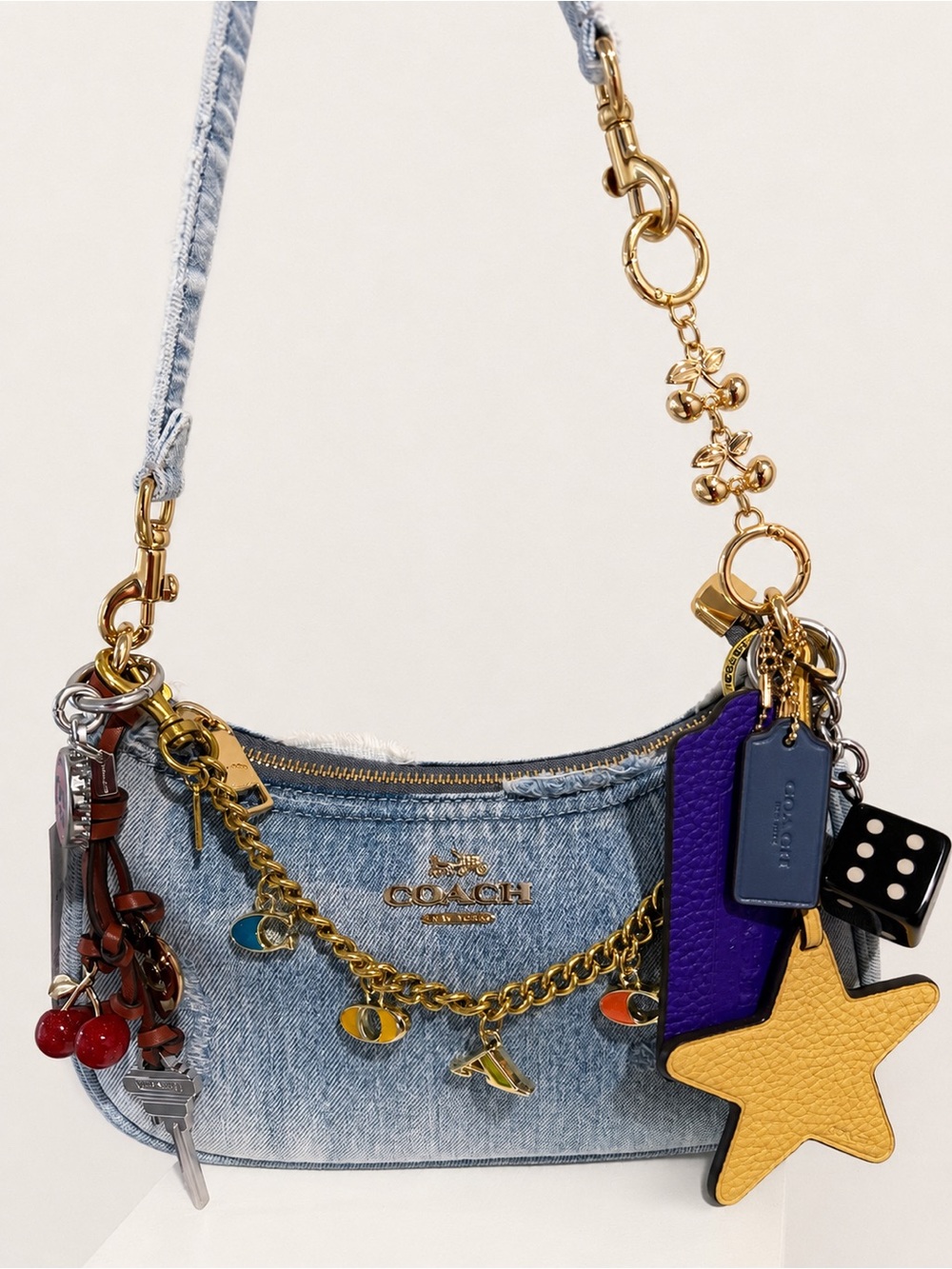 Coach Loved Denim Shoulder Bag with Charms